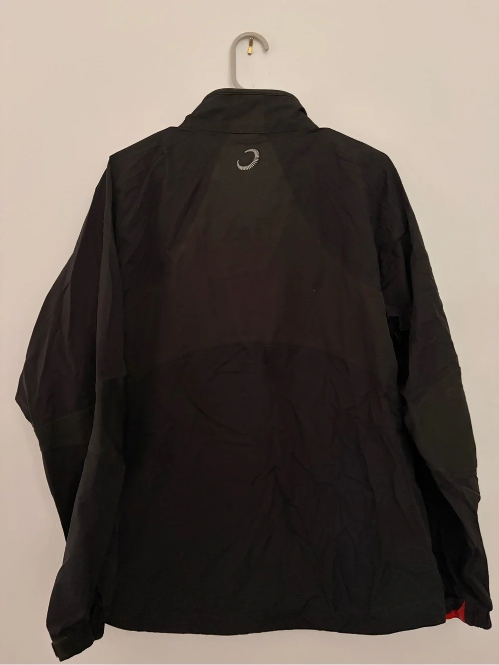 Men's Black Windbreaker Jacket with Red Zip Accents